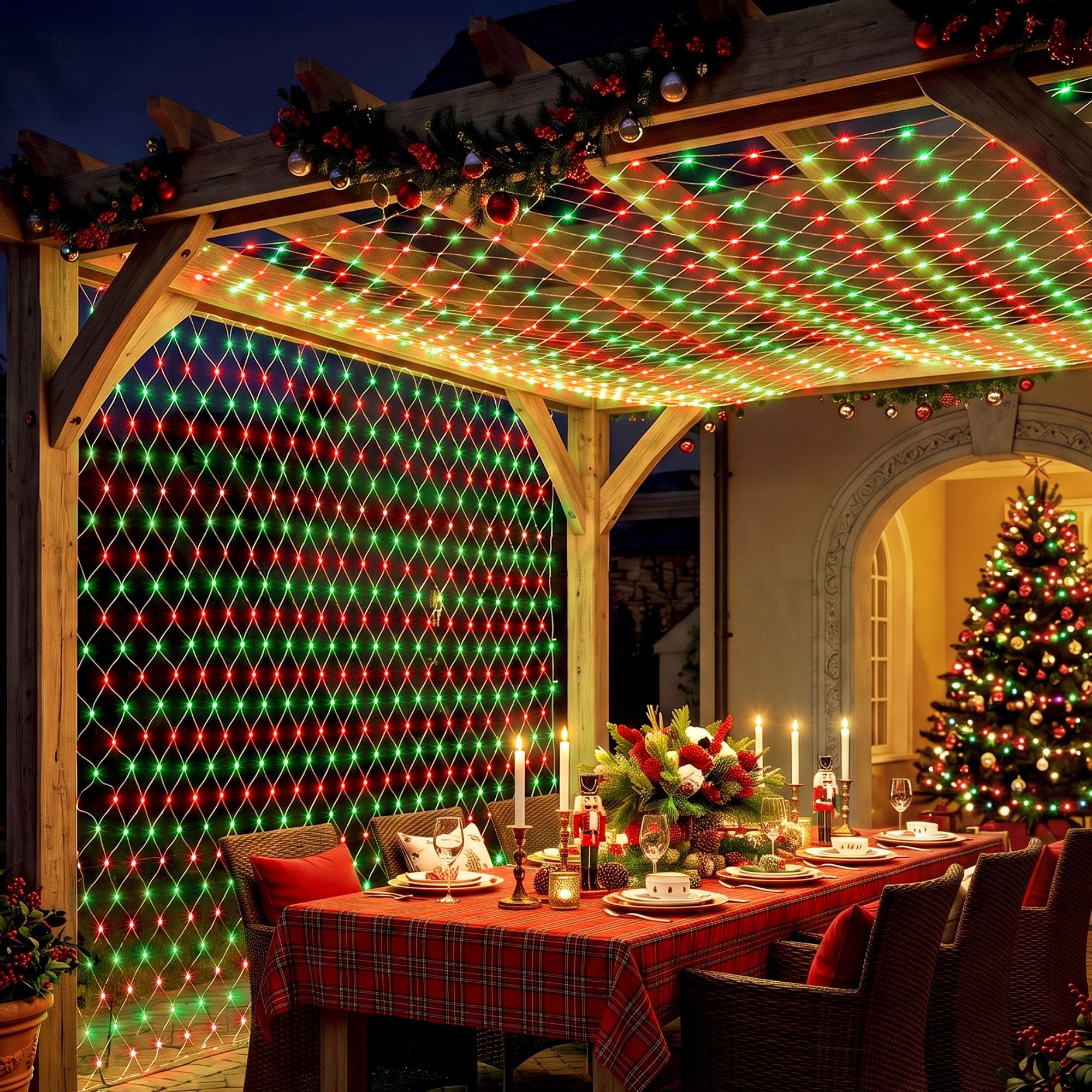 Jingle Jollys Christmas Lights 6x4m Christmas Net Lights 1000LED Red Green Festive Lighting