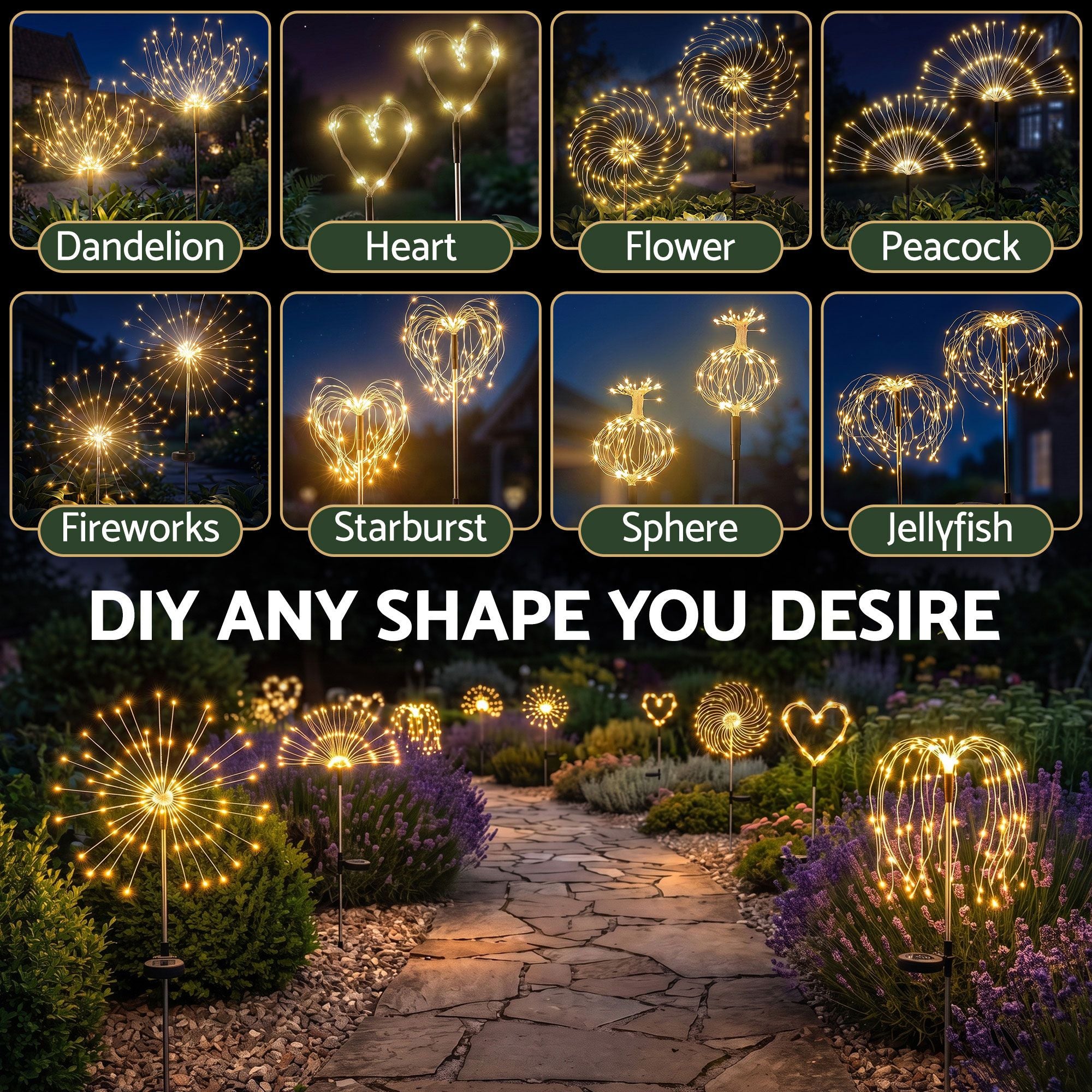 Jingle Jollys 4 Pack Christmas Lights Solar Firework Outdoor Garden Lights DIY Decoration Warm White