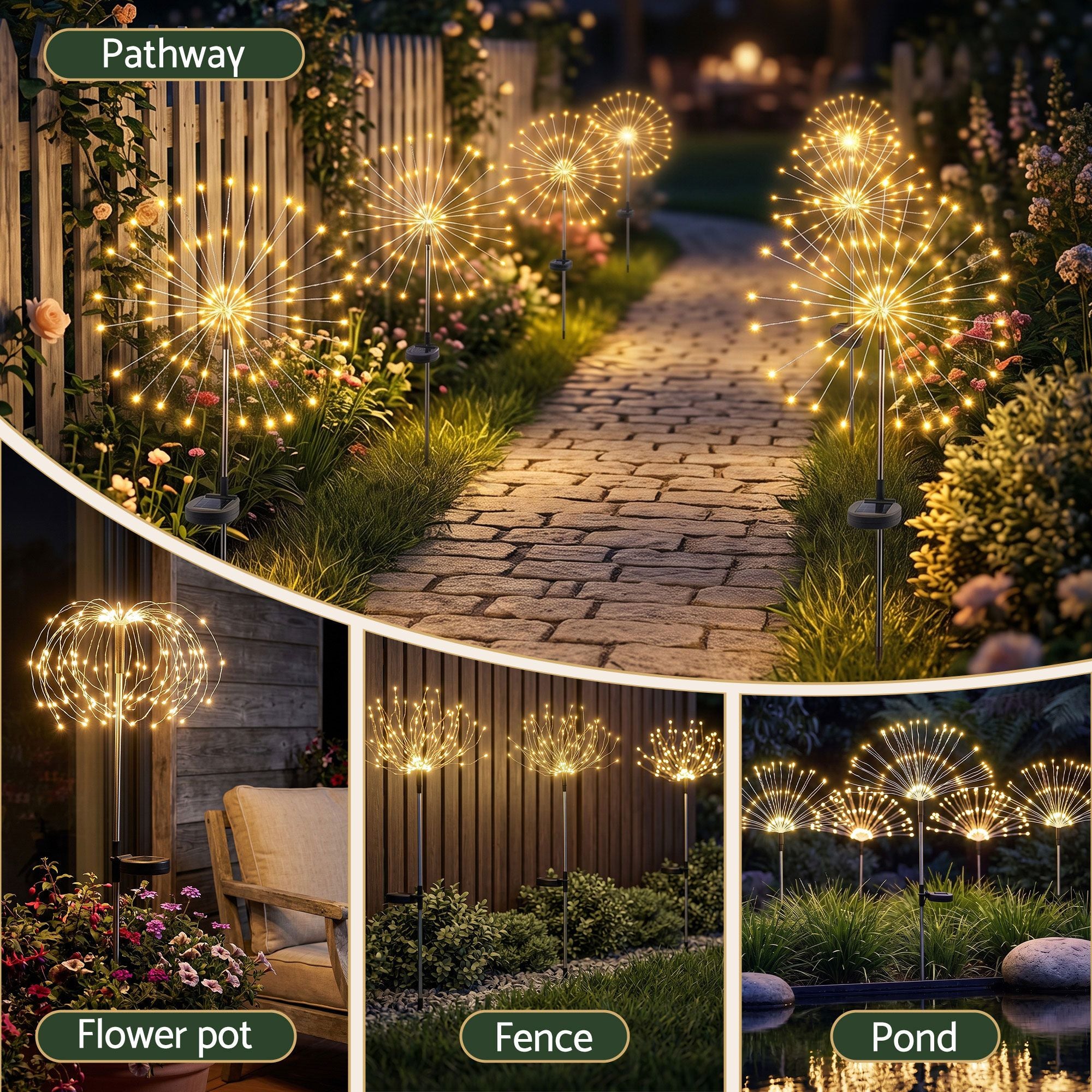Jingle Jollys 4 Pack Christmas Lights Solar Firework Outdoor Garden Lights DIY Decoration Warm White
