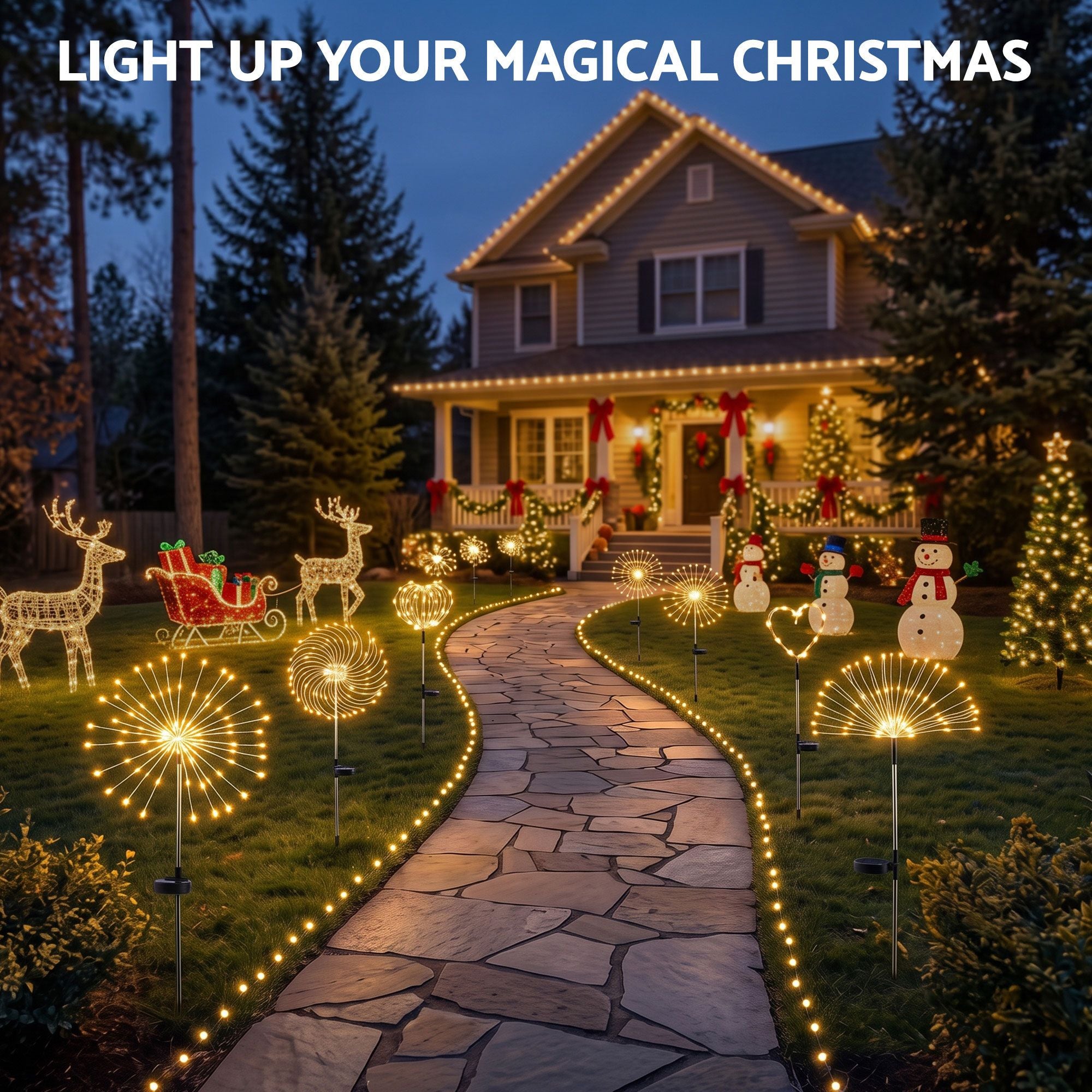 Jingle Jollys 4 Pack Christmas Lights Solar Firework Outdoor Garden Lights DIY Decoration Warm White