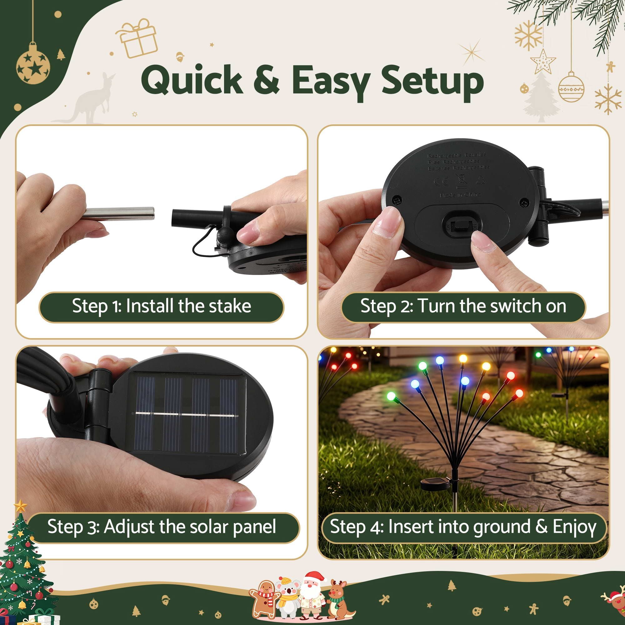 Jingle Jollys Christmas Lights Solar Firefly Lights Garden Decoration Path Lights Multicolour 3 Pack