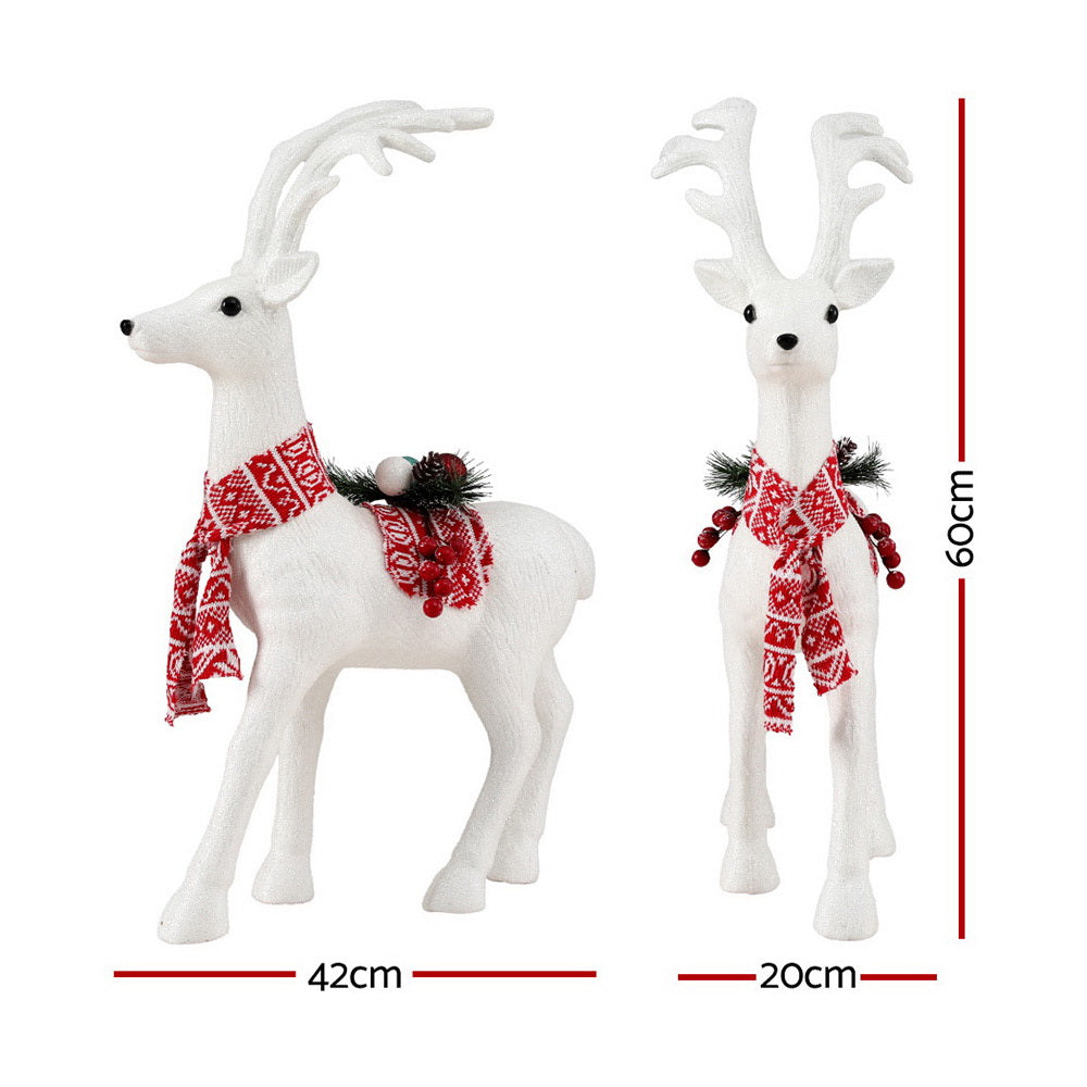 60cm White Glitter Deer Ornaments, Red Scarf, Premium Xmas Decor - Jingle Jollys