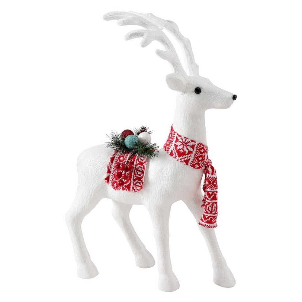 60cm White Glitter Deer Ornaments, Red Scarf, Premium Xmas Decor - Jingle Jollys