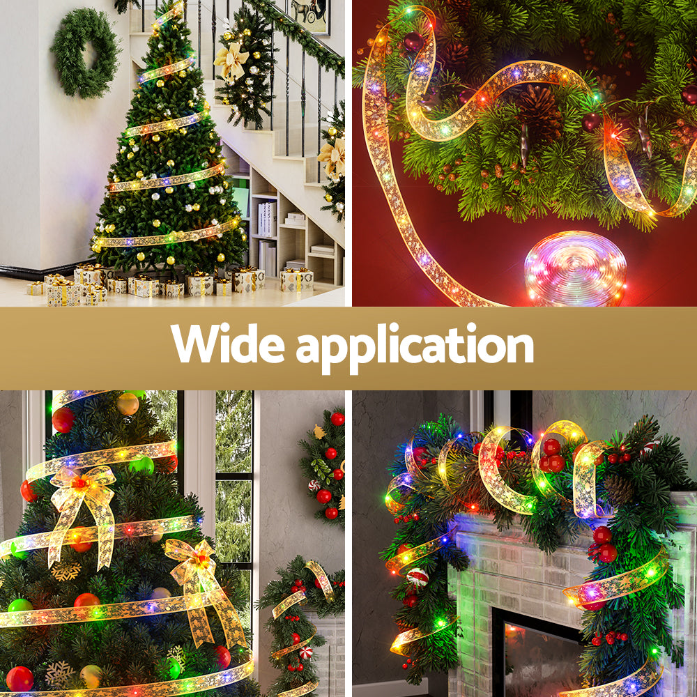 Jingle Jollys 20M Fairy Ribbon Lights 200 LED Golden