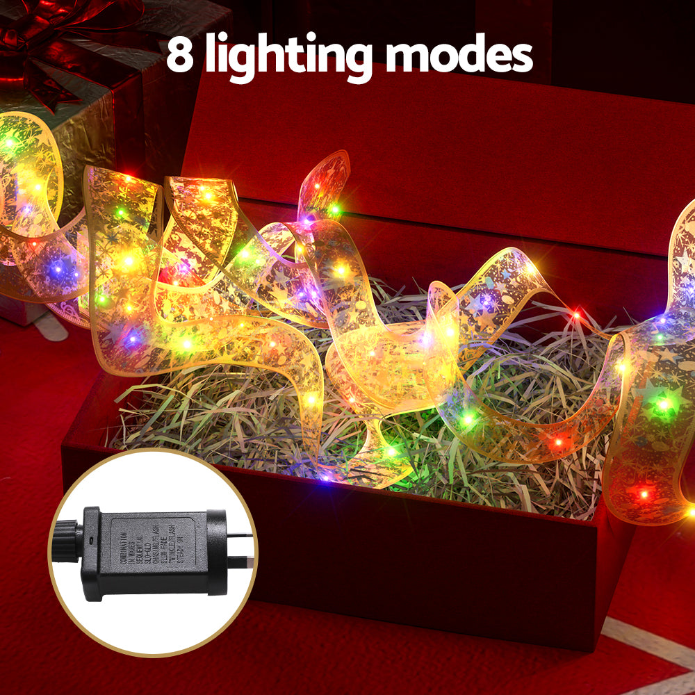 Jingle Jollys 20M Fairy Ribbon Lights 200 LED Golden