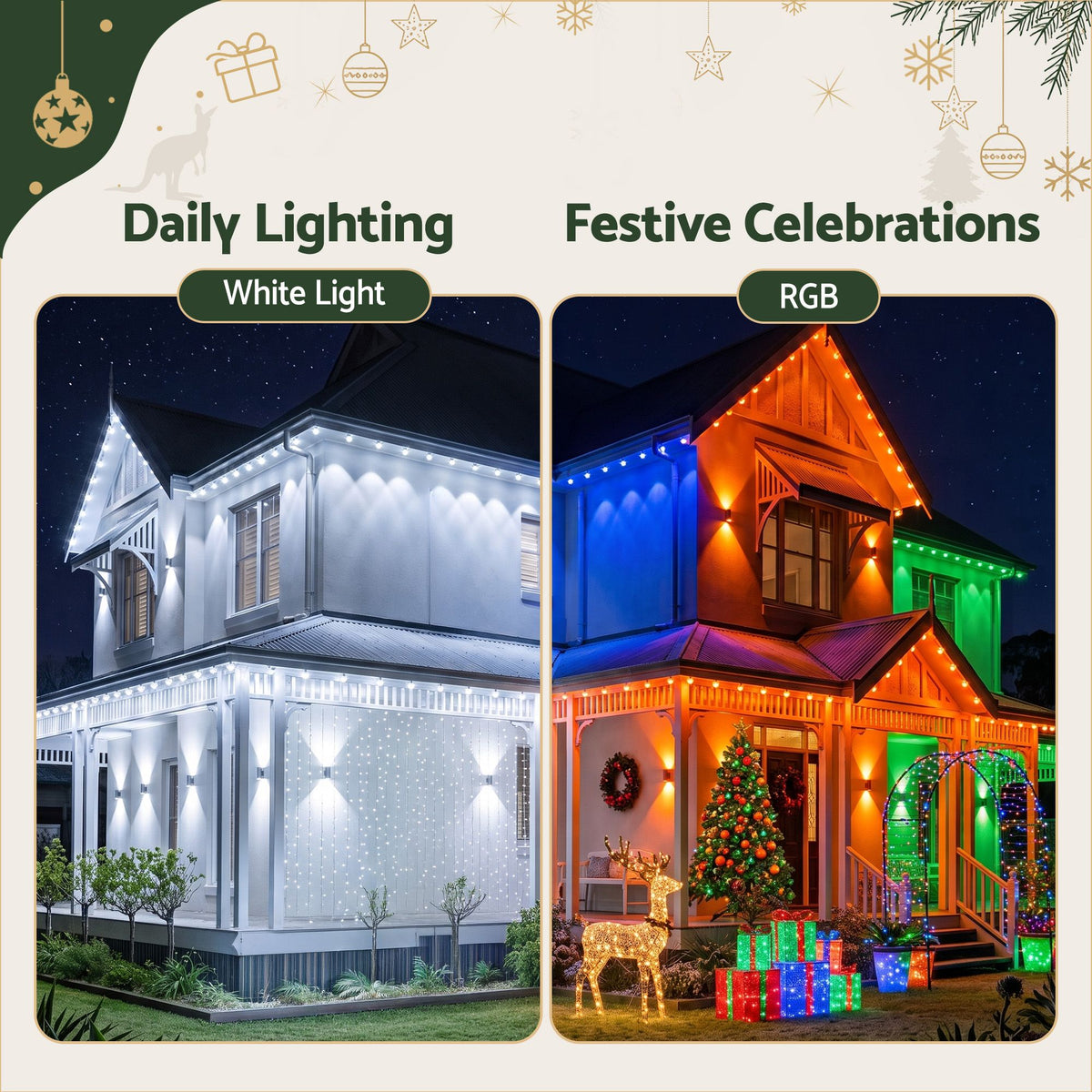 Jingle Jollys 15M Permanent Eaves Christmas String Lights 36 LED