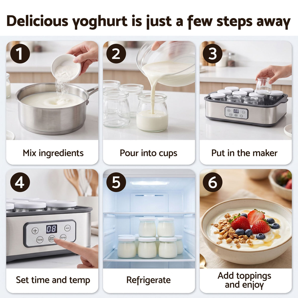 Devanti Yoghurt Maker 12 x 180ml Glass Cups Grey