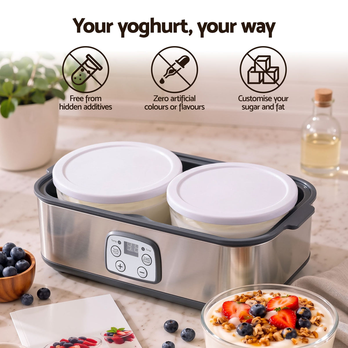 Devanti Yoghurt Maker 2x960ml Large Tubs Grey