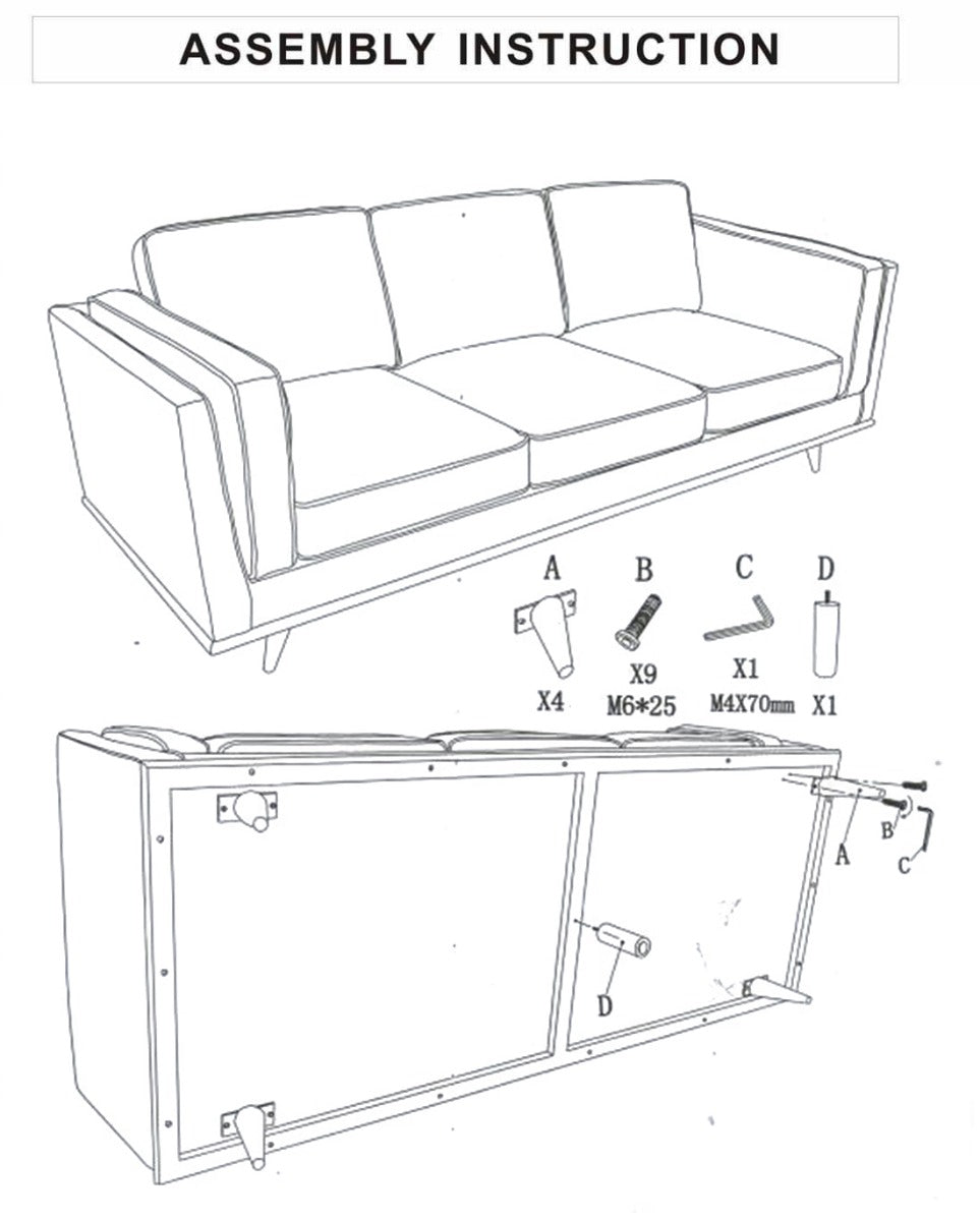 Beige Modern 3 Seater Fabric Sofa with Wooden Frame