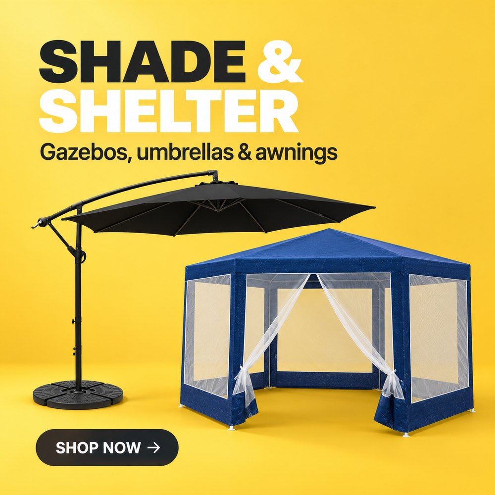 Shade and shelter: gazebos, umbrellas and awnings. Shop now