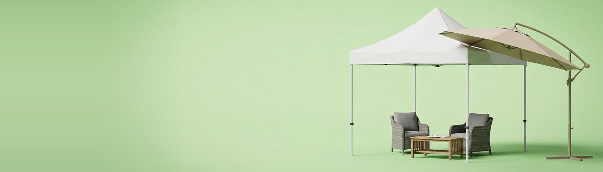 Shading hero: pop-up gazebo and cantilever umbrella on leaf green