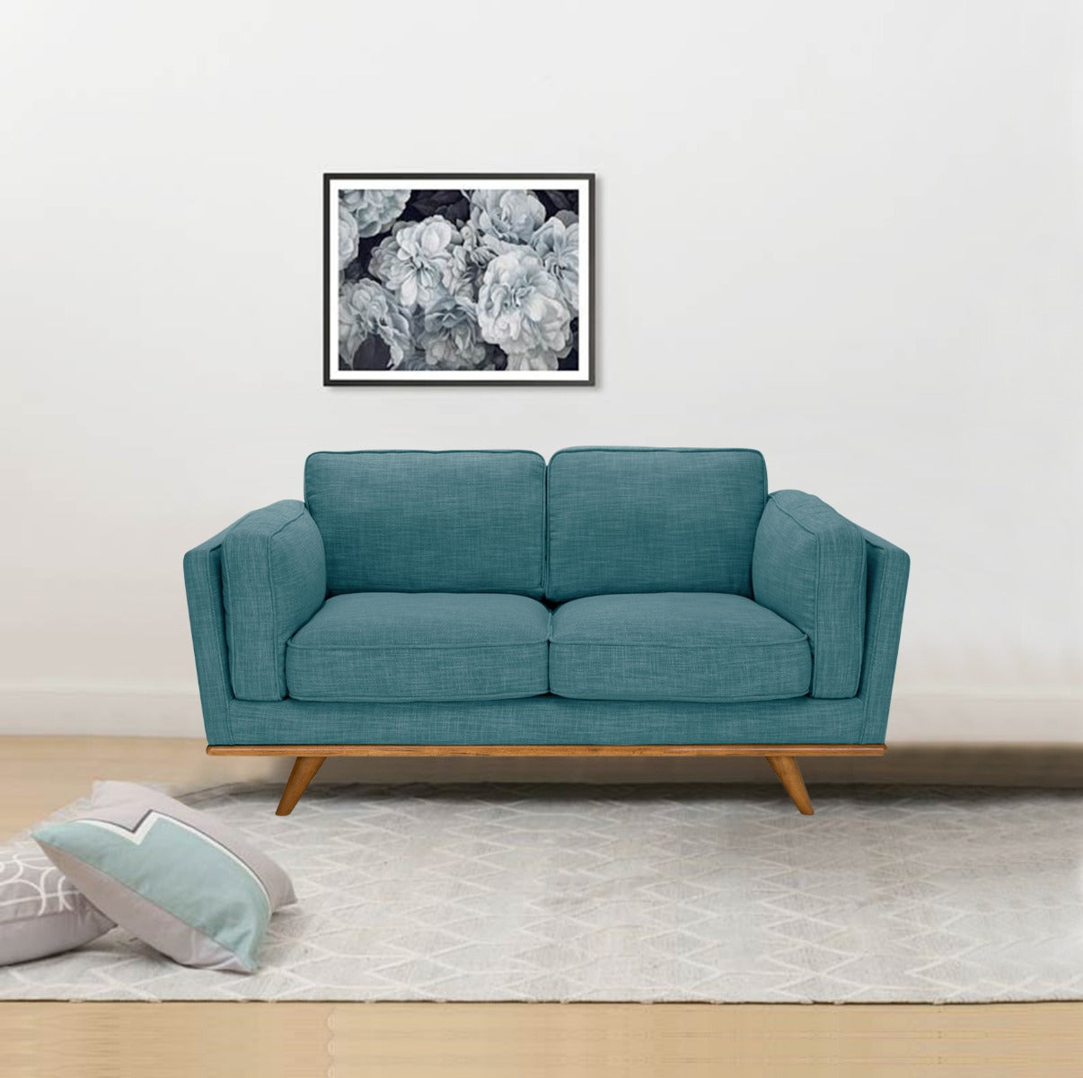 Teal 2 Seater Sofa, Wooden Frame, High Density Foam