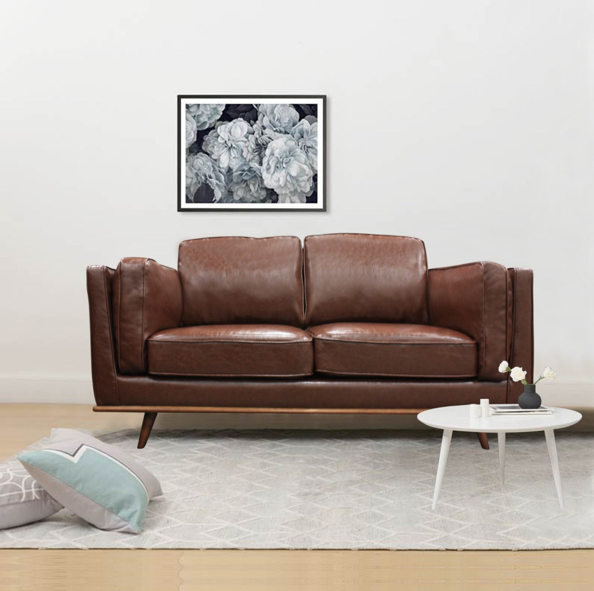 2 Seater Modern Faux Leather Sofa with Solid Wooden Frame