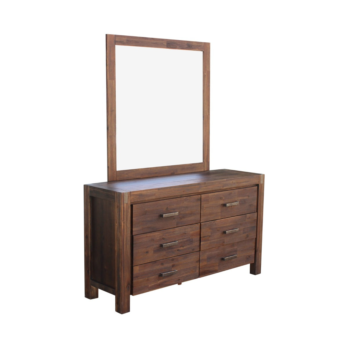 Vintage 6-Drawer Dresser & Mirror Set, Solid Acacia, Nowra