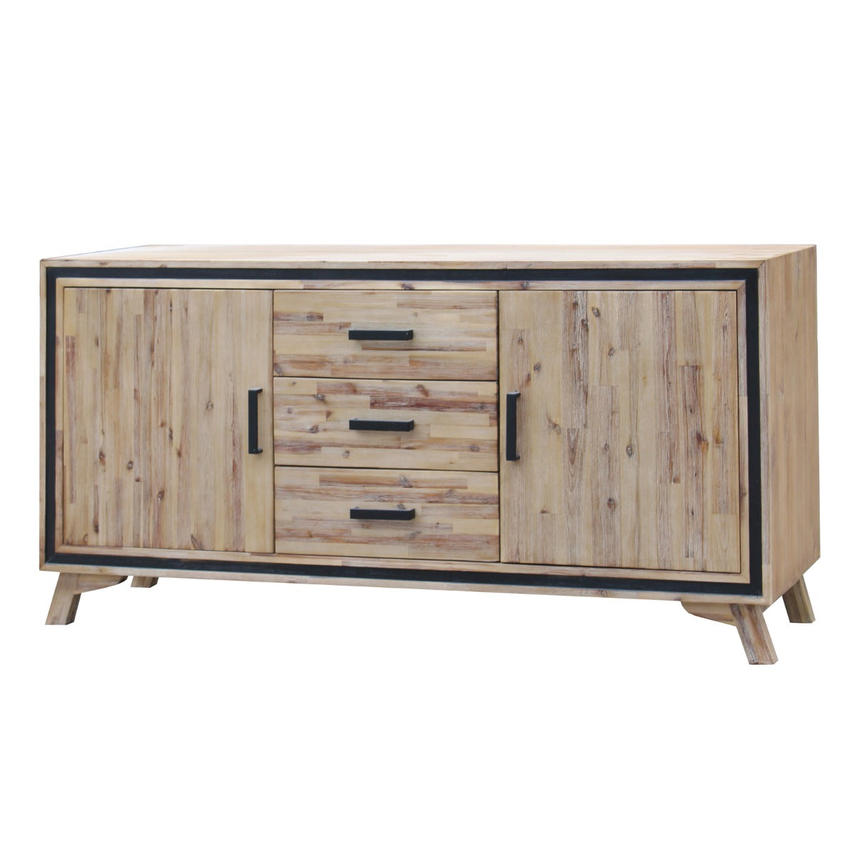 Solid Acacia & Veneer Sideboard with Drawers, Silver Brush