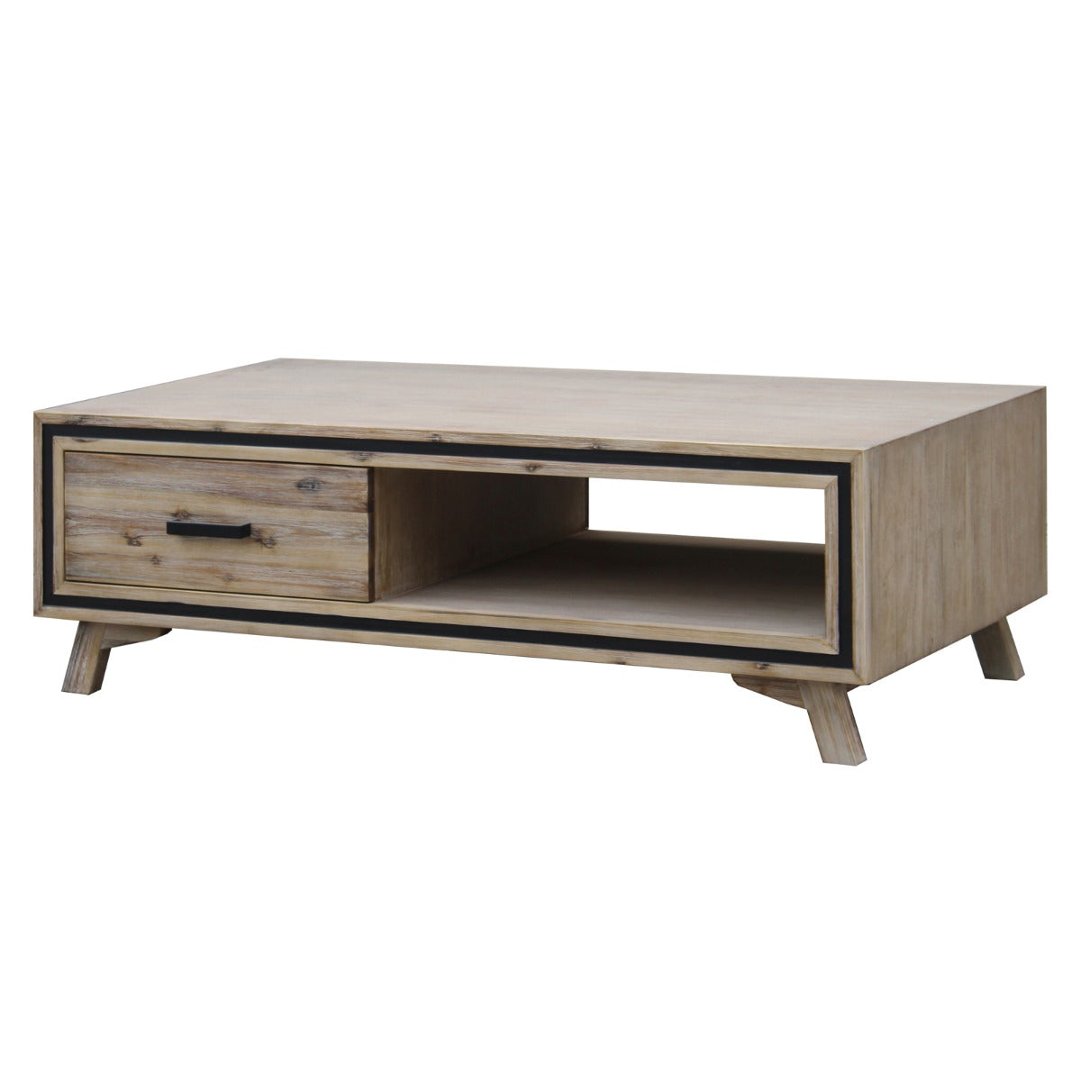 Minimal Solid Wood Coffee Table 2-Drawer Storage