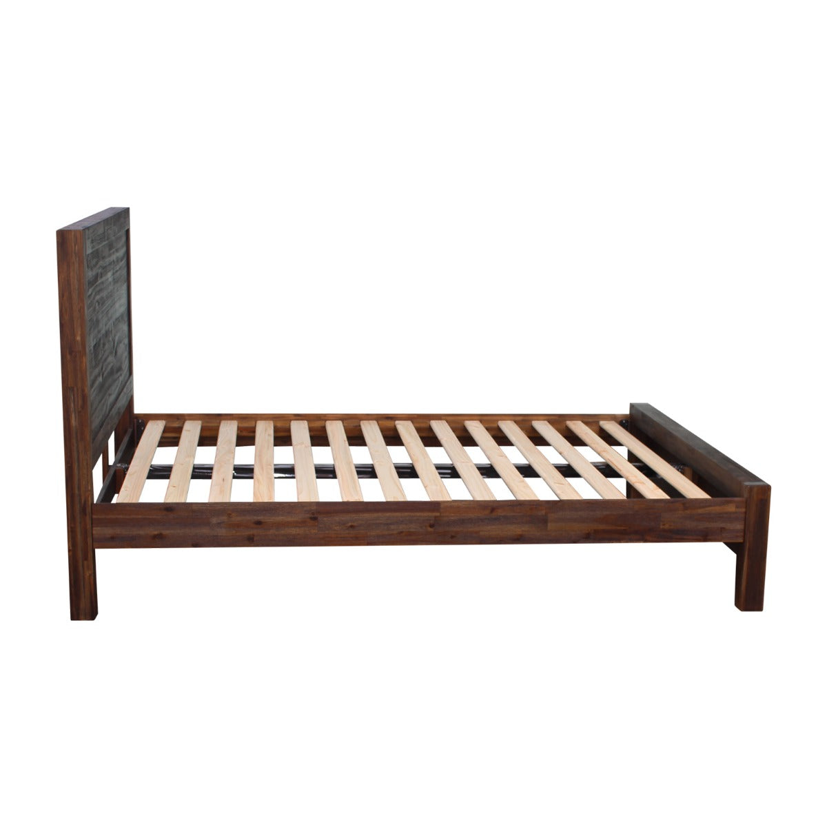 Solid Acacia Queen Bed Frame, Metal Support, Chocolate Finish