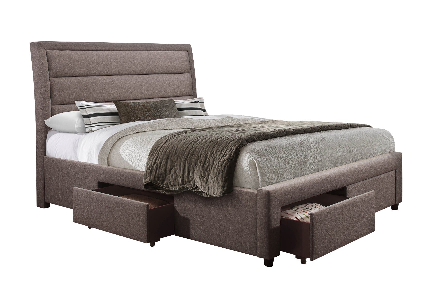 Stylish Light Grey Upholstered Queen Bed Frame with Storage