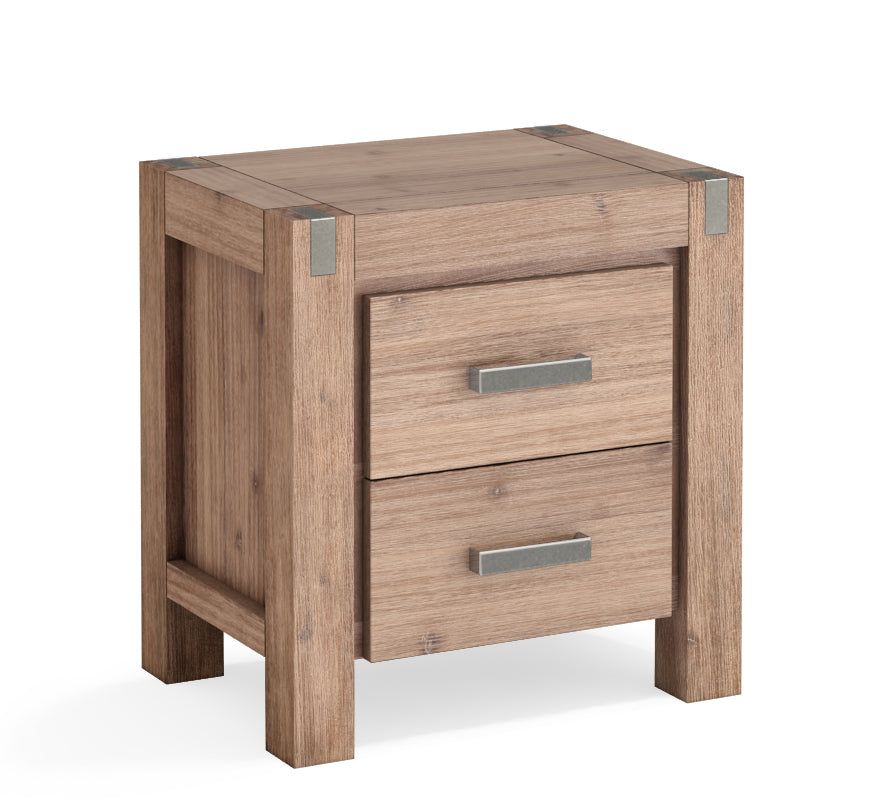 Solid Wood 2-Drawer Bedside Table with Metal Finish