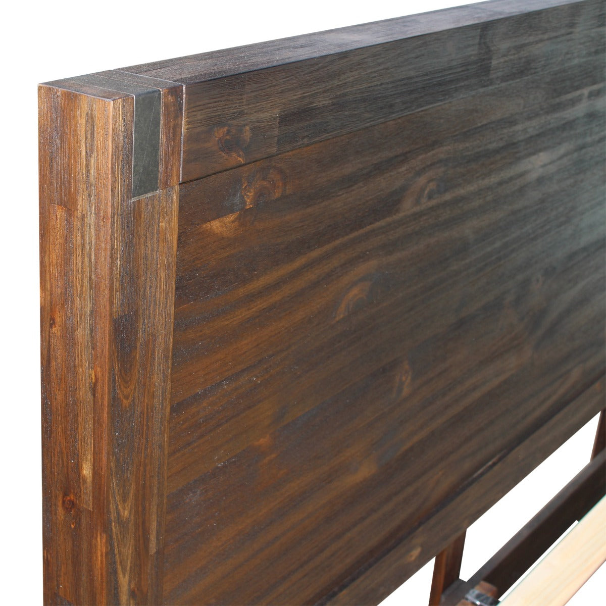 Solid Acacia Queen Bed Frame, Metal Support, Chocolate Finish