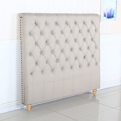 French Provincial Linen Upholstered King Headboard, Beige