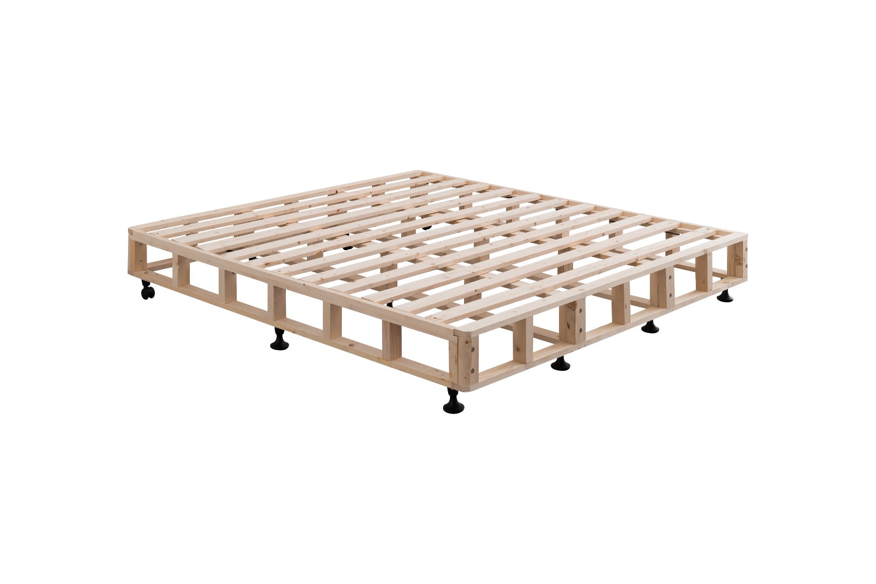 Mattress Base Ensemble Double Size Solid Wooden Slat in Beige with Removable Cover