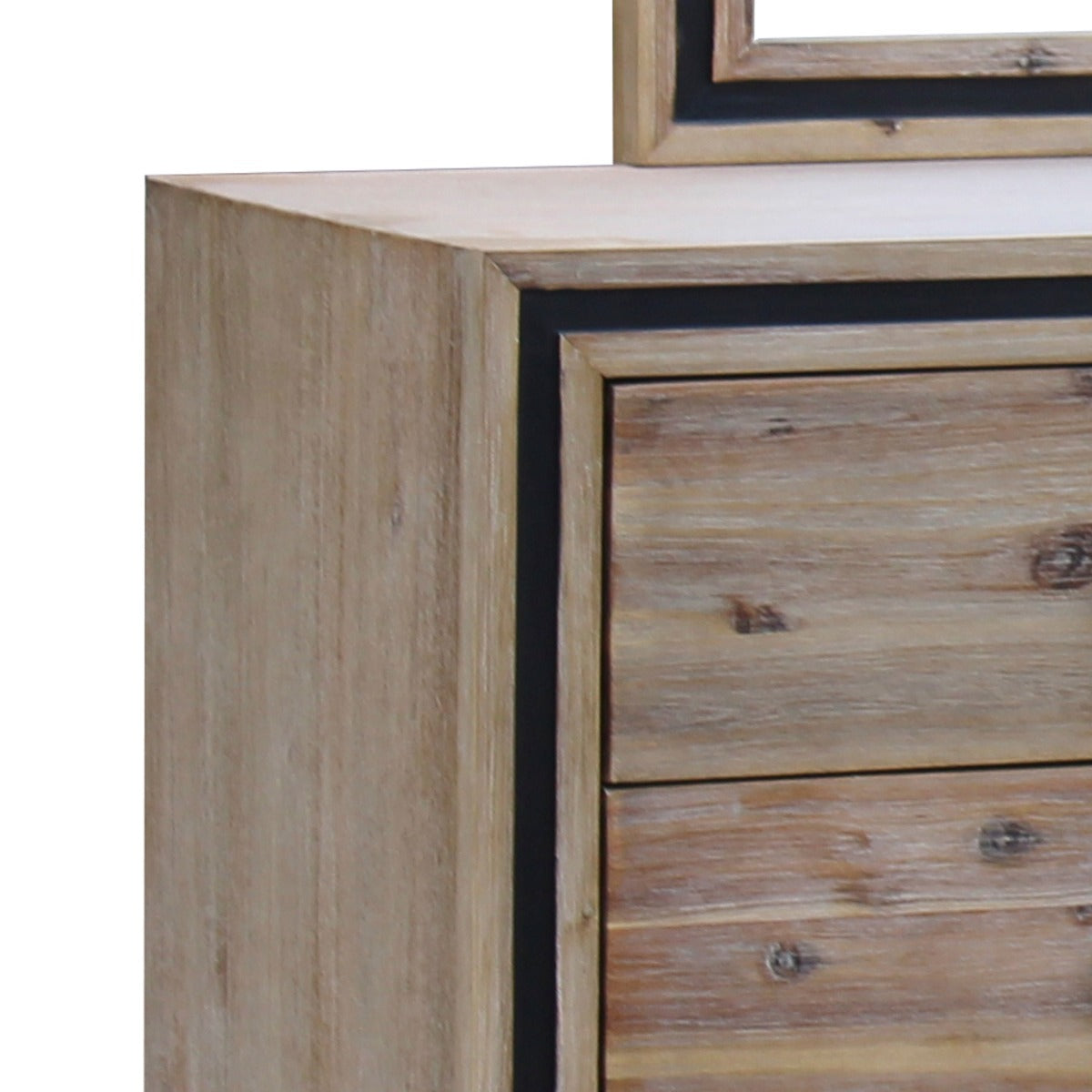 Minimal 6-Drawer Dresser with Mirror, Solid Acacia Frame