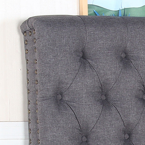 Upholstered Queen French Provincial Headboard, Charcoal Linen