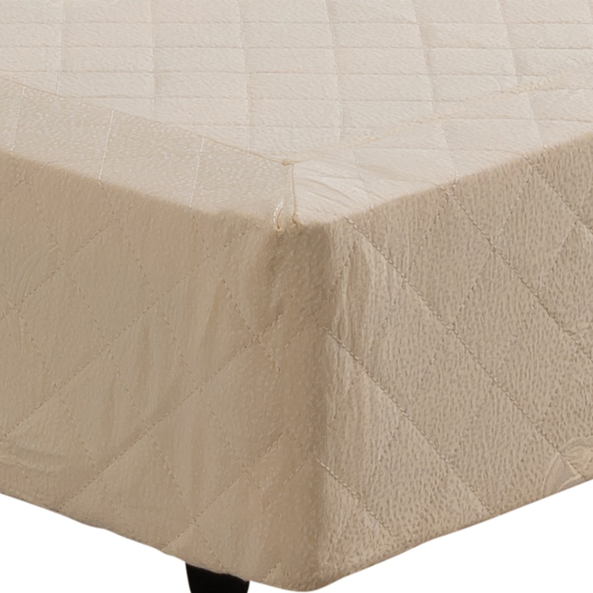 Mattress Base Ensemble Double Size Solid Wooden Slat in Beige with Removable Cover