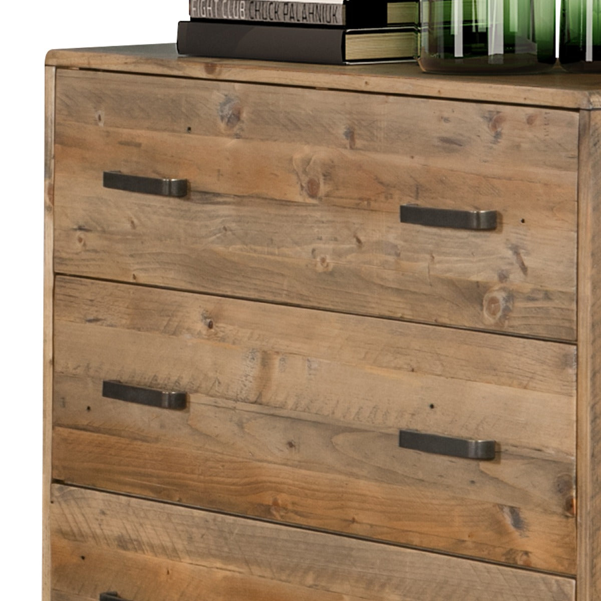 Rustic Wooden Tallboy with 4 Drawers and Metal Handles