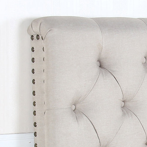 Vintage French Design Double Headboard Upholstered Fabric Beige