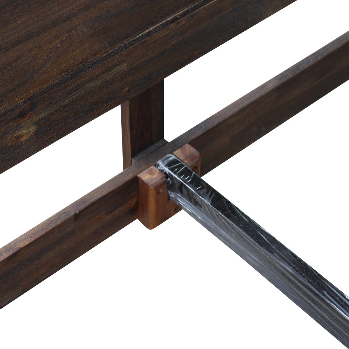 Solid Acacia Queen Bed Frame, Metal Support, Chocolate Finish