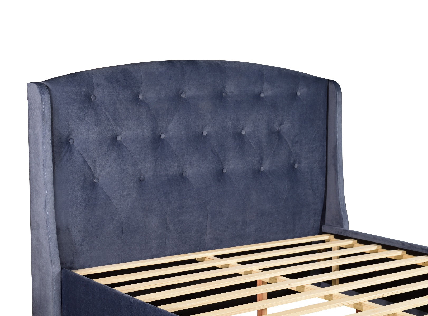 Navy Upholstered Queen Storage Bed with Drawers, Metal Support