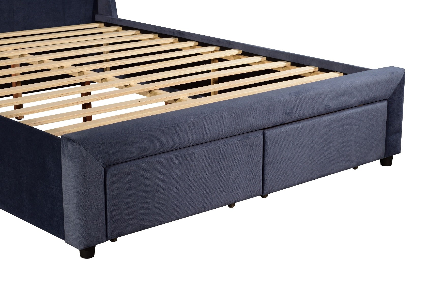 Navy Upholstered Queen Storage Bed with Drawers, Metal Support