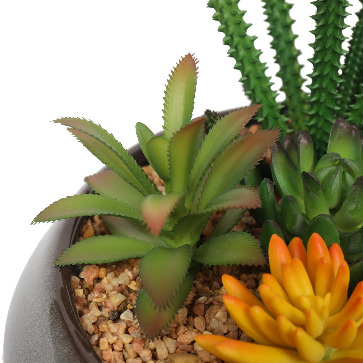 Potted Artificial Succulents with Round Decorative Bowl 19cm