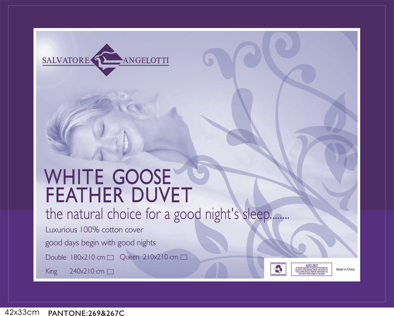 100% White Goose Feather Duvet / Quilt - DOUBLE