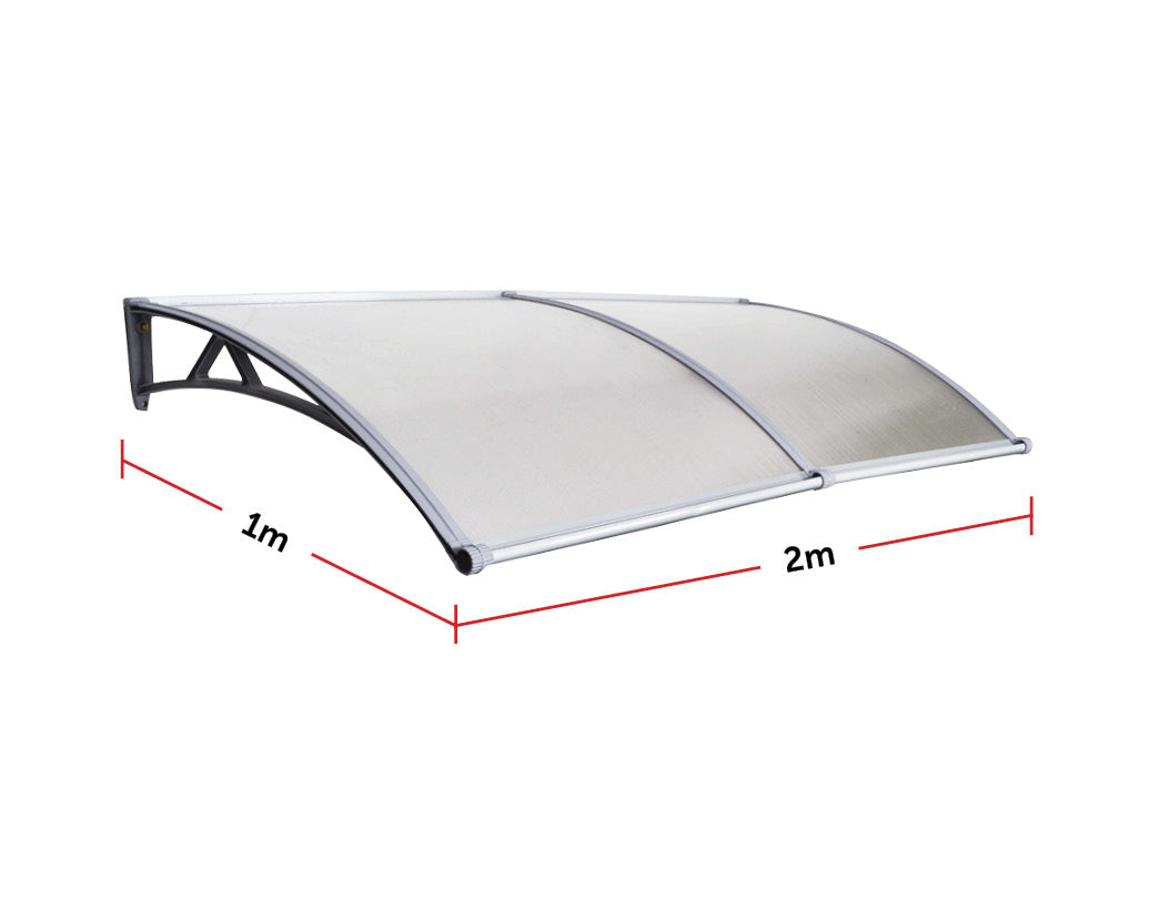 Clear Polycarbonate Outdoor Awning with Gutter, 1mx2m