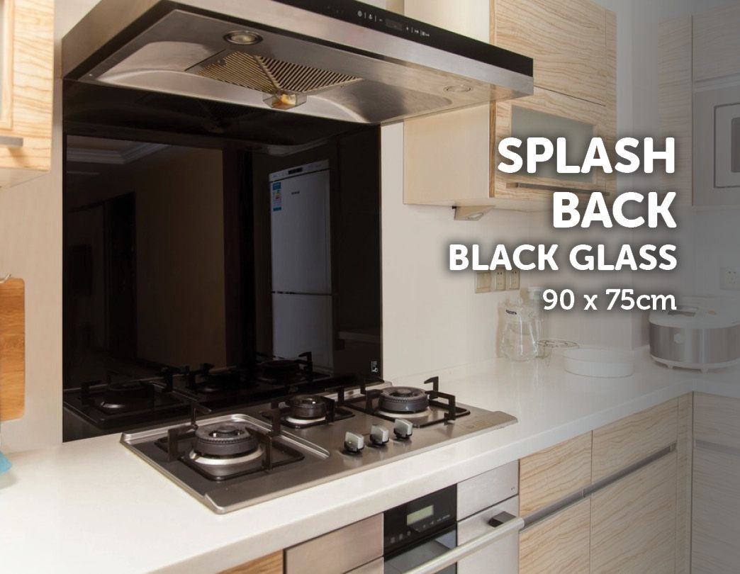 Heat Resistant Black Glass Kitchen Splashback, 90x75cm