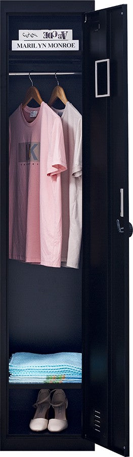 Black Steel Single-Door Locker with Air Vents and Rod