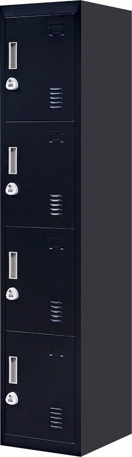 Durable 4-Door Black Steel Locker with Combo Lock