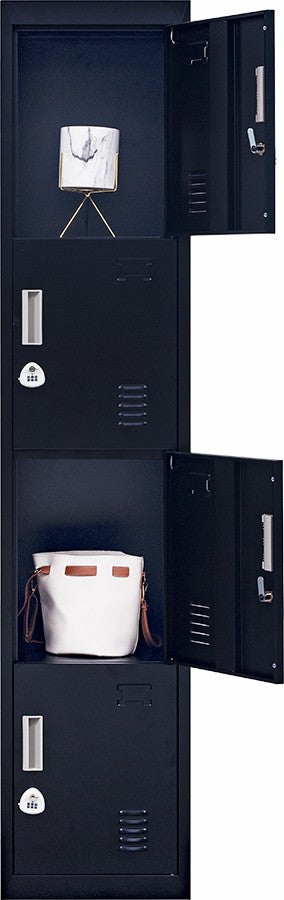 Durable 4-Door Black Steel Locker with Combo Lock