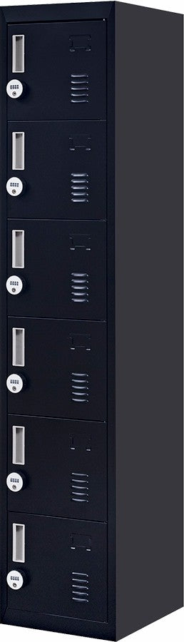 Durable Steel 6-Door Locker with 4-Digit Lock - Black Storage