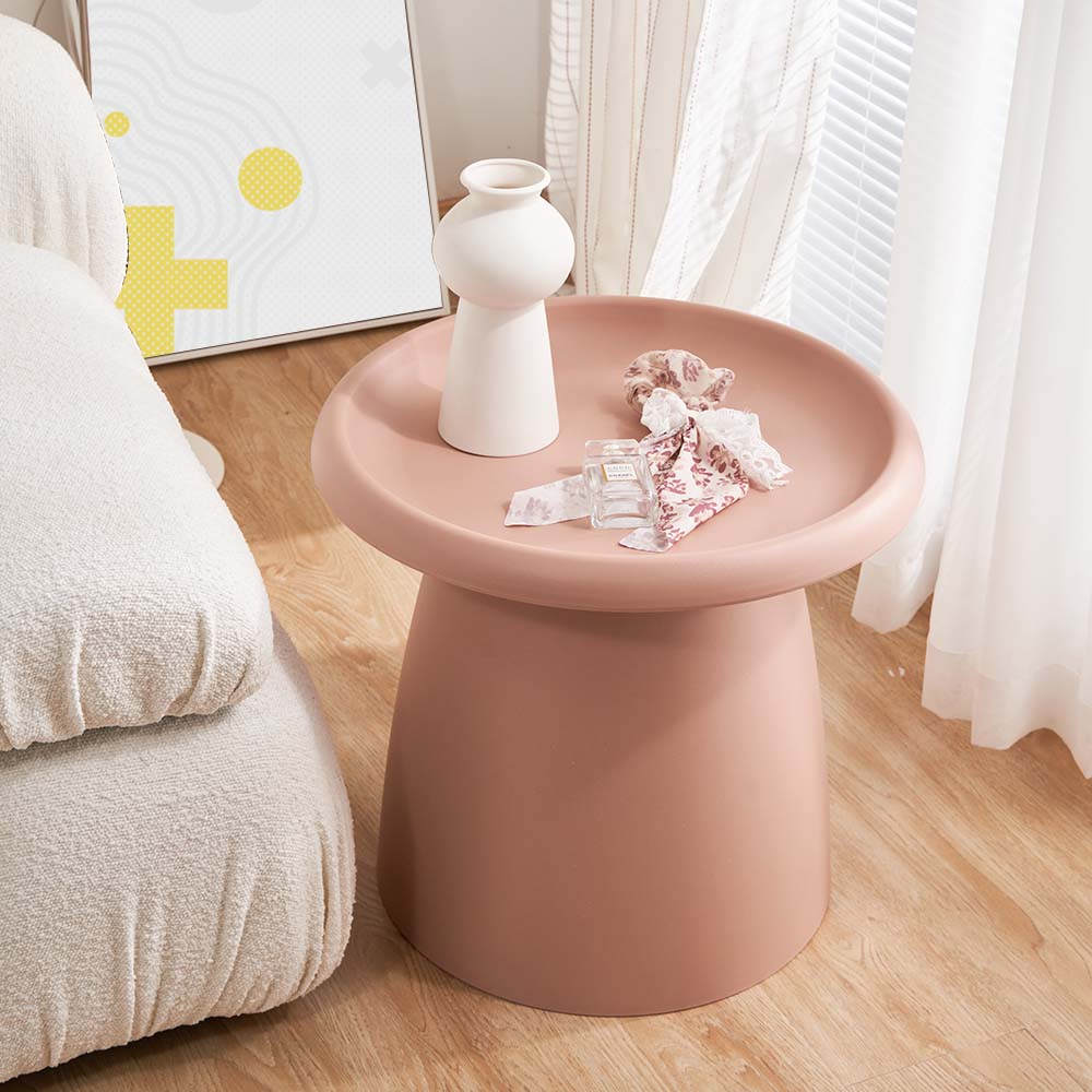 Stylish Round Pink Coffee Table with Raised Edge - ArtissIn