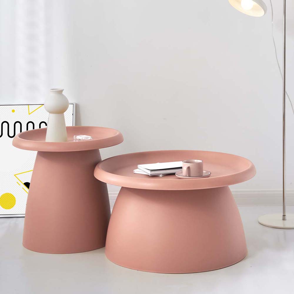 Stylish Round Pink Coffee Table with Raised Edge - ArtissIn