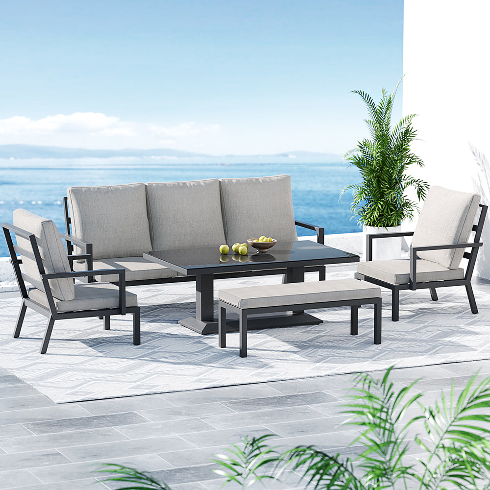 Gardeon 5-Piece Outdoor Furniture Setting Table Chair Set Aluminium Sofa 7-Seater