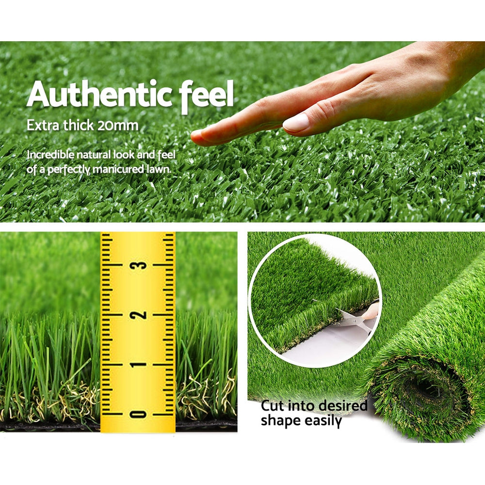 Primeturf Artificial Grass 20SQM 20mm Synthetic Fake Lawn Turf Plant Plastic 4-coloured 1mx10m