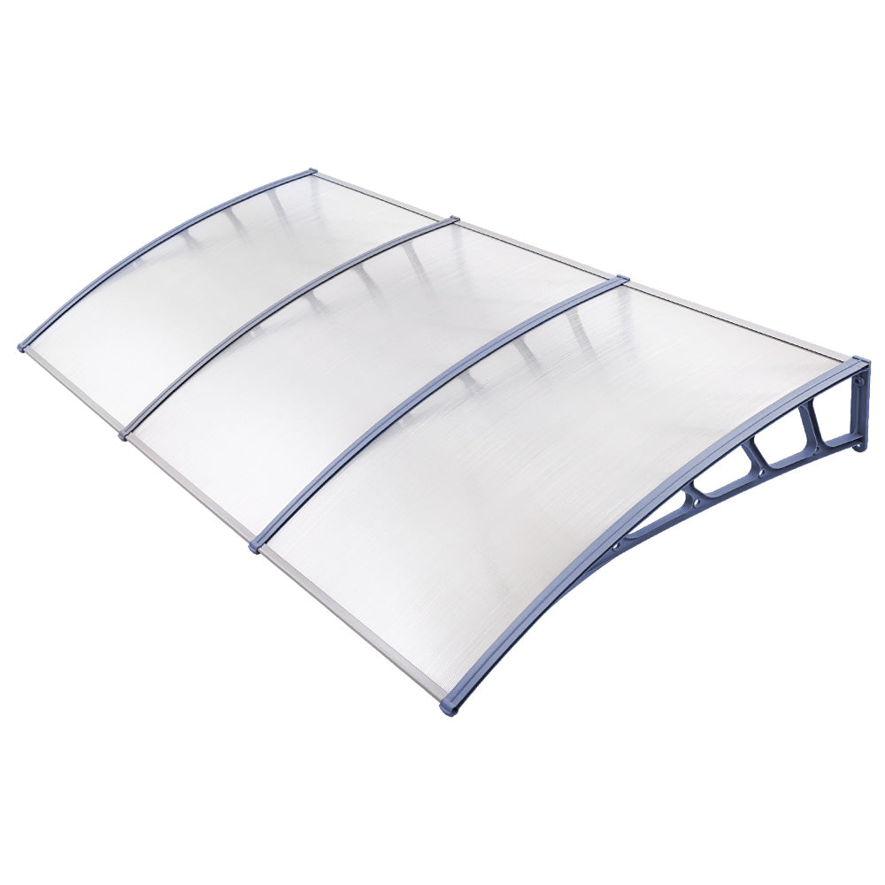 Instahut Window Door Awning Canopy 1.5mx3m Transparent Sheet Grey Plastic Frame