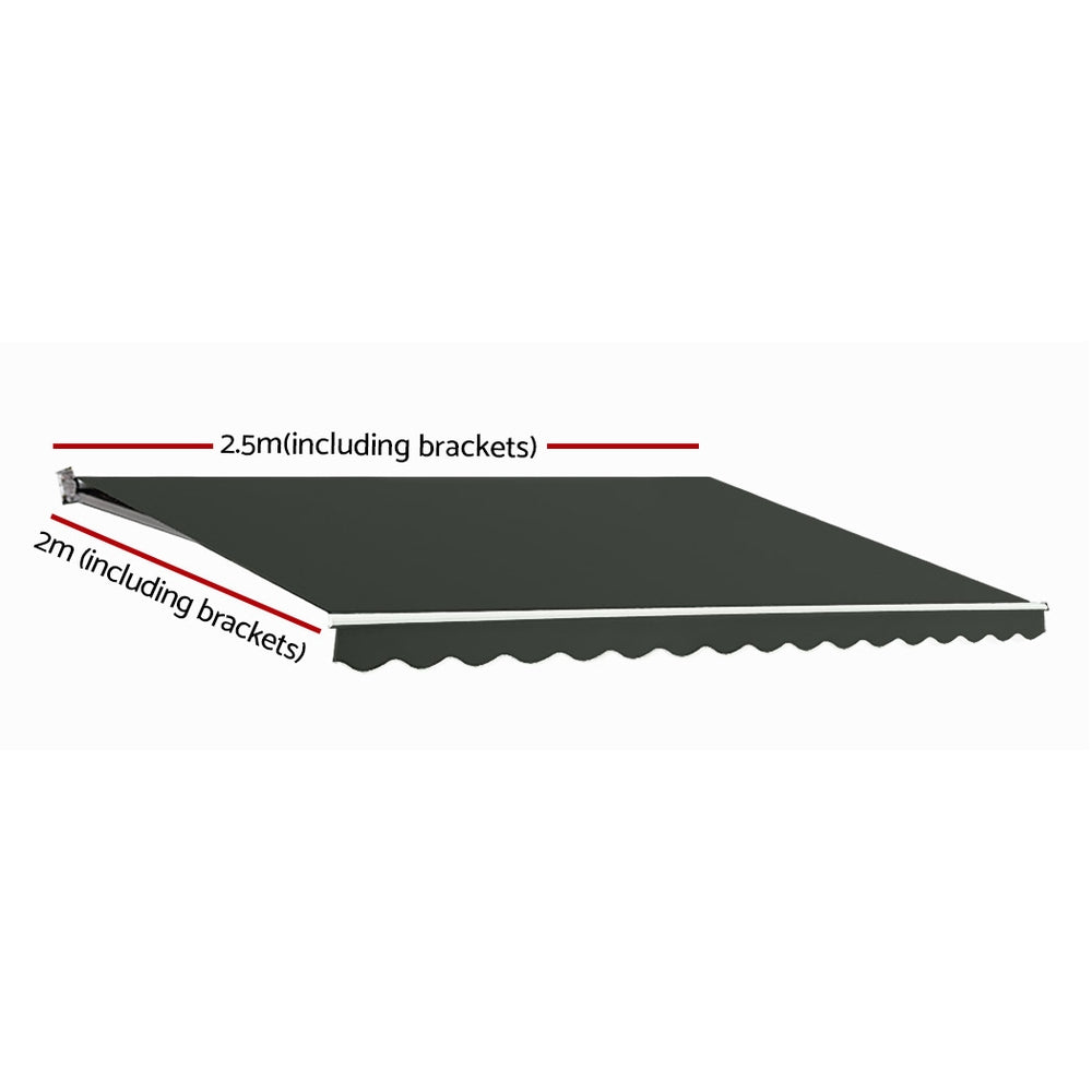Instahut Retractable Folding Arm Awning Manual Sunshade 2.5Mx2M Grey