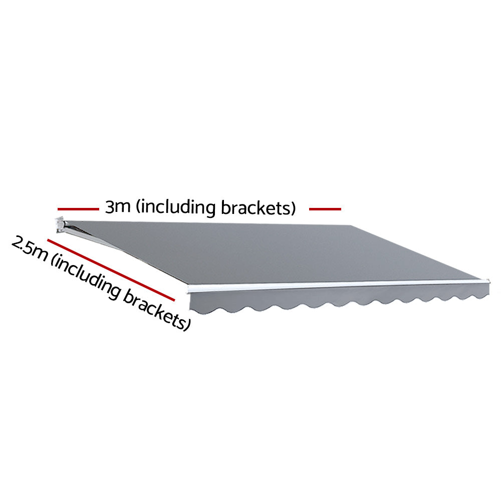 Instahut Retractable Folding Arm Awning Manual Sunshade 3Mx2.5M Pearl Grey
