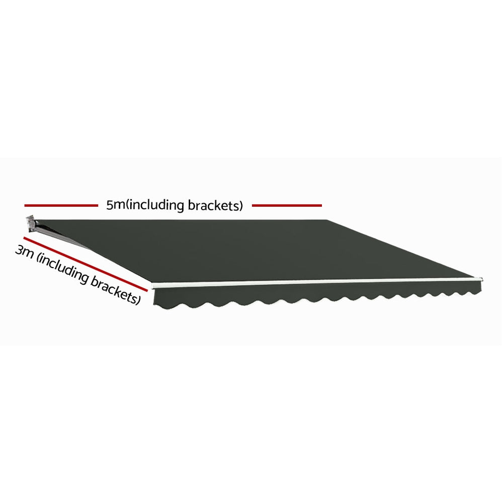 Instahut Retractable Folding Arm Awning Manual Sunshade 5Mx3M Grey